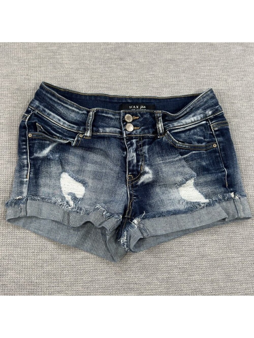 Wax Jean Distressed Denim Cutoff Shorts Womens Size S With Cuffed Raw Hem Faded